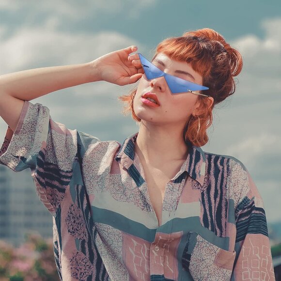 4 Pairs Triangle Sunglasses Rimless Space Eye Fashion Eyewear for Women Men - Picture 6 of 7